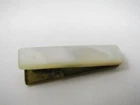 Vintage Art Deco Mother of Pearl MOP Tie Bar Clip Gold Tone Brass Mens Jewelry