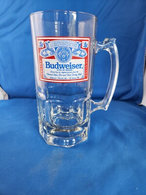 Vintage Large BUDWEISER Heavy Glass Beer Mug 32 Oz. 8