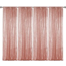 4 Panels Rose Gold Sequin Backdrop 2x8ft Glitter Wedding Birthday Drapes