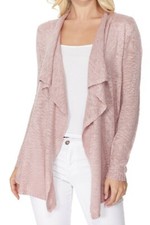 YEMAK Womens Long Sleeve Sheer Slub Open Fron...