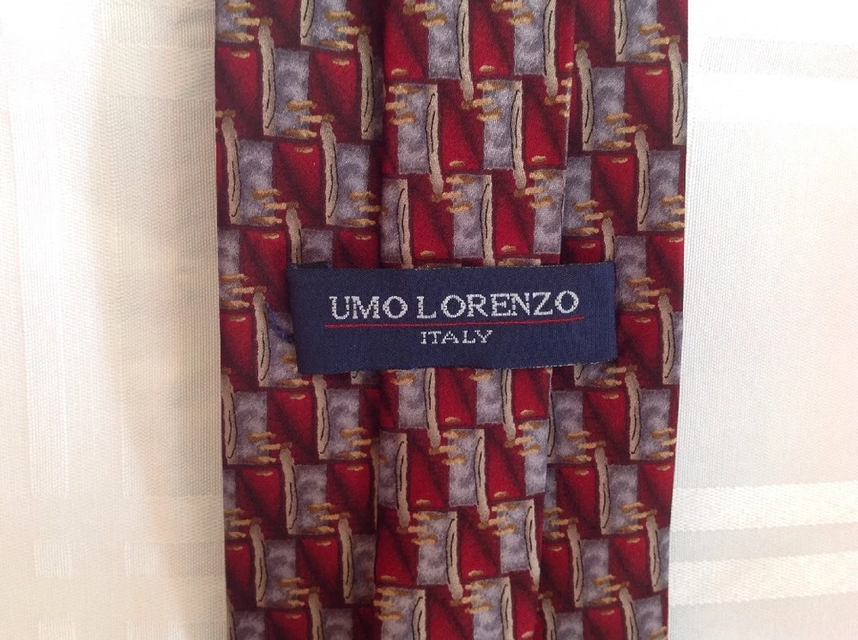 Corbata para hombre UMO LORENZO 100 % seda hecha a mano Italia vino gris dorado Foto 4 de 4