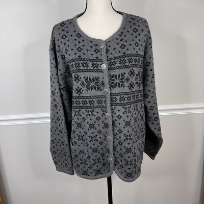 Tally Ho cardigan button up sweater gray black holiday winter Women s pockets