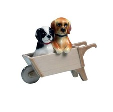 Coppia Cani su cariola in Porcellana Nàvel Lucida Bomboniera Regalo 10 cm