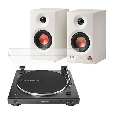 Audio-Technica AT-LP60XBT Plattenspieler + Edifier MR3 Bluetooth Lautsprecher HiFi weiß