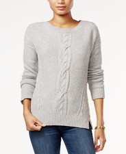 TOMMY HILFIGER Size 2XL Cable-Knit Chunky Grey Heather Sweater Long Sleeve