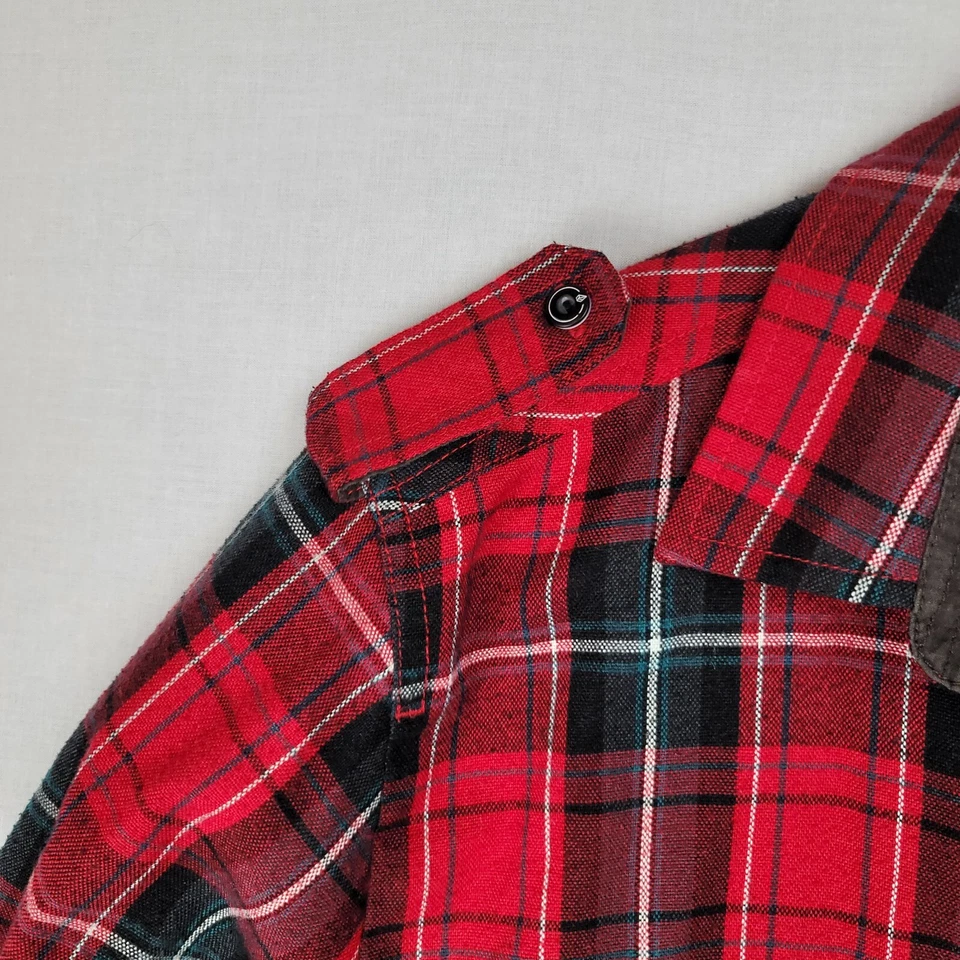 Volcom Workwear Flannel Shirt Red Black Plaid Long Sleeve Buttond Shoulder Strap - Image 4 of 4