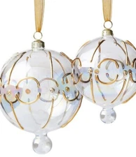 Frontgate Holiday Collection Christmas Ornaments Crystal With Gold Trim Design🎄