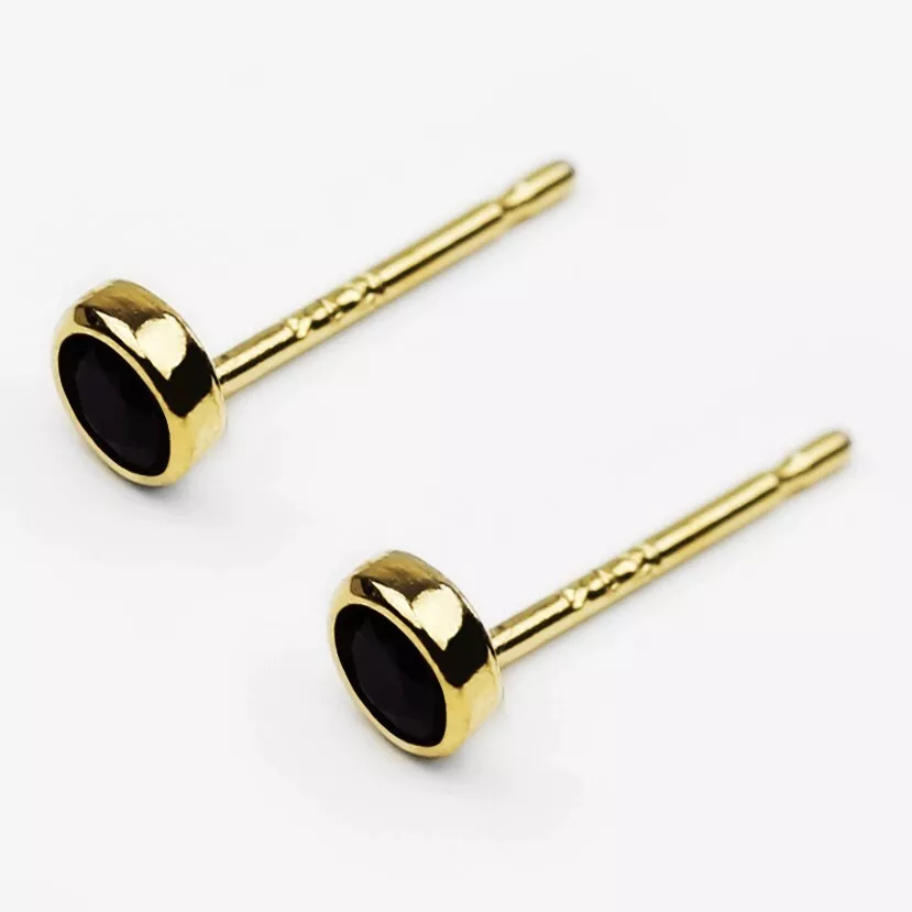 14k Solid Gold Small Black Onyx Stud Earrings Tiny Dainty Earrings Pair