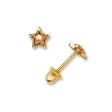 14K Rose Gold Small Star Shape Screw Back Stud Earrings for Girls