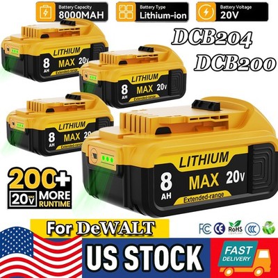 1-4X For DeWalt 20V Max 8.0AH Lithium Ion Battery DCB200 DCB206-2 DCB205-2 NEW
