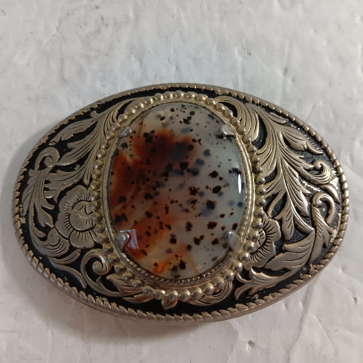 Lot 2 Vintage Womens Tiger Eye Brown Agate Stone Southwestern Belt Buckles Agate Vintage Belt Buckles for sale - eBay main image 4