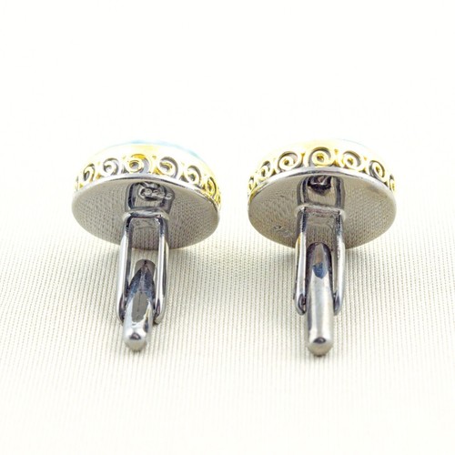 Men Cufflinks 925 Sterling Silver Gold Plated Dominican Larimar Gemstone Jewelry - Picture 2 of 5