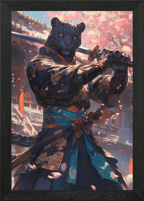 Leopard Samurai gerahmtes Wandbild Poster Leinwanddruck Bild