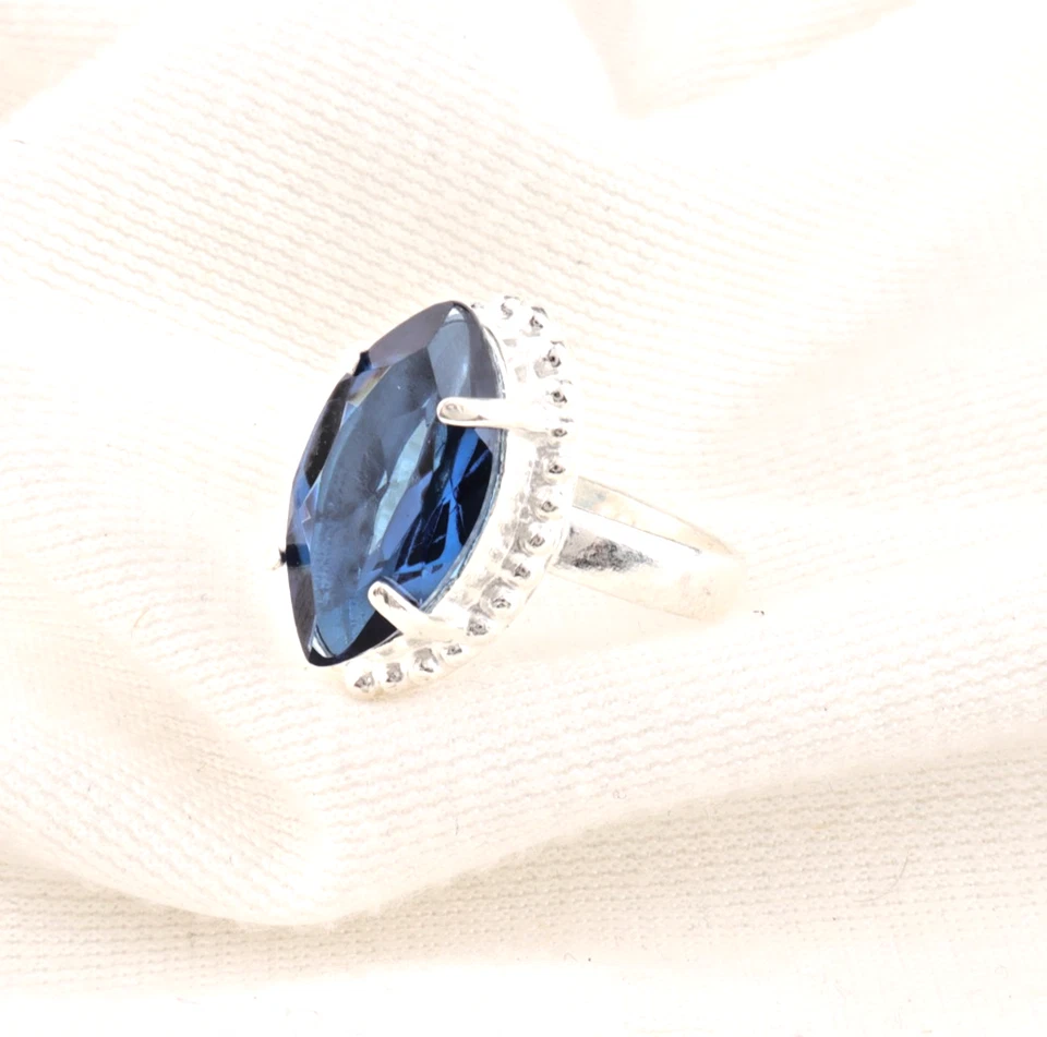 London Blautopas Edelstein 925 Sterlingsilber Handarbeit Schmuck Ring alle Gr...