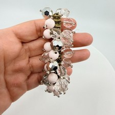 Vintage Y2K Pastel Pink & Clear Faceted Bead Statement Stretch Bracelet Fashion