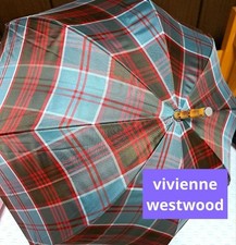 Vivienne Westwood check pattern long umbrella with spaceship embroidery