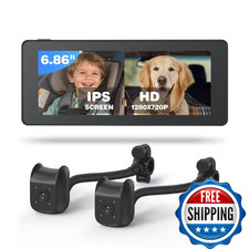 Baby Car Camera for 2 Kids  6.86" 1080P IPS Dual-Camera Split Screen Monitor -