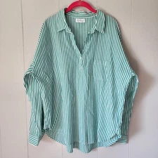 Velvet by Graham Spencer Office Business Casual Relaxed Tunic Striped Green L