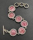 Red Glass Link Bracelet Vintage Sterling Toggle Clasp Italy Heavy Quality Look — photo 5