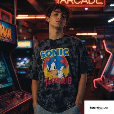 Re:Covered Sonic the Hedgehog T-Shirt Sega XL Unisex Gaming Schwarz Grau Lizenz