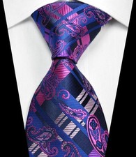 New Paisley Dark Blue Rose Jacquard Woven 100 Silk Fashion Men's Tie Necktie