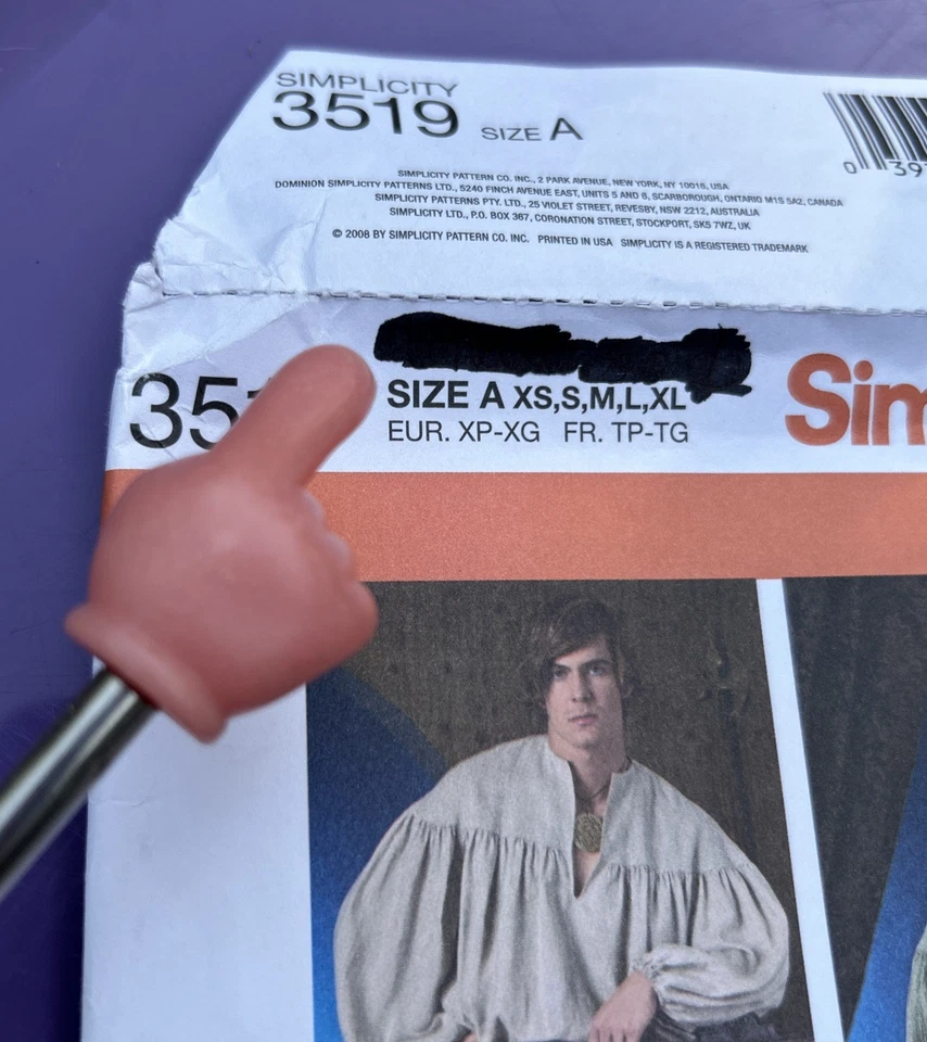 Simplicity 3519 A Tudor Renaissance Costume Pattern XS S M L XL Vintage Unisex - Image 2 of 4