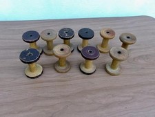 10 ANTIQUE WOODEN THREAD SPOOLS BOBBIN SPINDLES INDUSTRIAL TEXTILE MILL