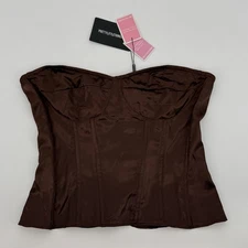 Pretty Little Thing NWT Women's LARGE / size 12 Chocolate Satin Corset Zip Back