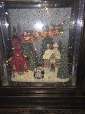 Christmas Snow Globe Lantern Santa Sleigh Reindeer Village Scene