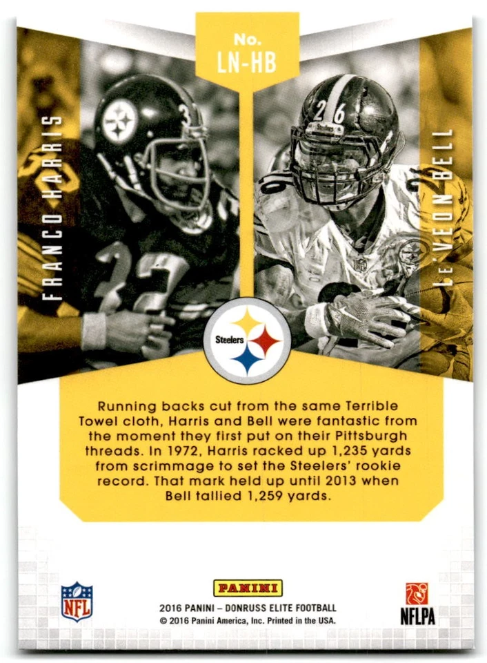 2016 Donruss Elite #LN-HB Franco Harris / Le'Veon Bell Lineage Green - Image 2 of 2
