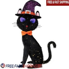 Animated Black Cat Halloween Decor Pre-lit W/ Colorful Infinity Eyes Outdoor New