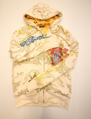 Christian Audigier Full Zip Hoodie Sweatshirt L Rhinestone Gold