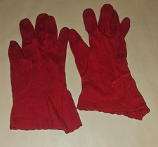 Vintage Mid Century Sendra Ladies Gloves Red Cotton Size 7