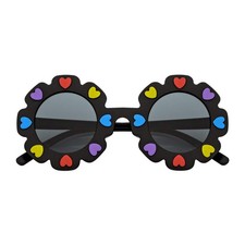 FLOWER HEARTS - Kids Girls Small Round Heart Flower Sunglasses Black Smoke
