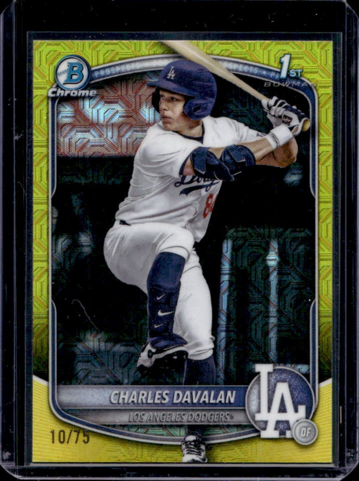 2025 Bowman Draft Charles Davalan Chrome Yellow Mojo Refractor 1st #/75 Dodgers