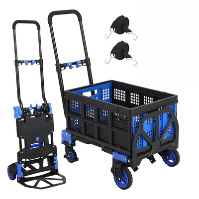2in1 330LBS Folding Hand Truck Dolly Cart W/ Basket Wheels Retractable Handle