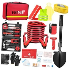 Car Emergency Kit - Roadside Assistance Kit with 10FT Jumper Cables, Tow 119PCS