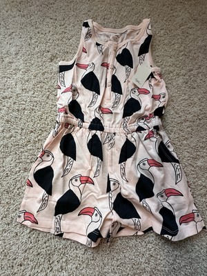 !NWT! Tea Collection Girl s Toucan Sleeveless Tank Romper Button Pockets Size 10