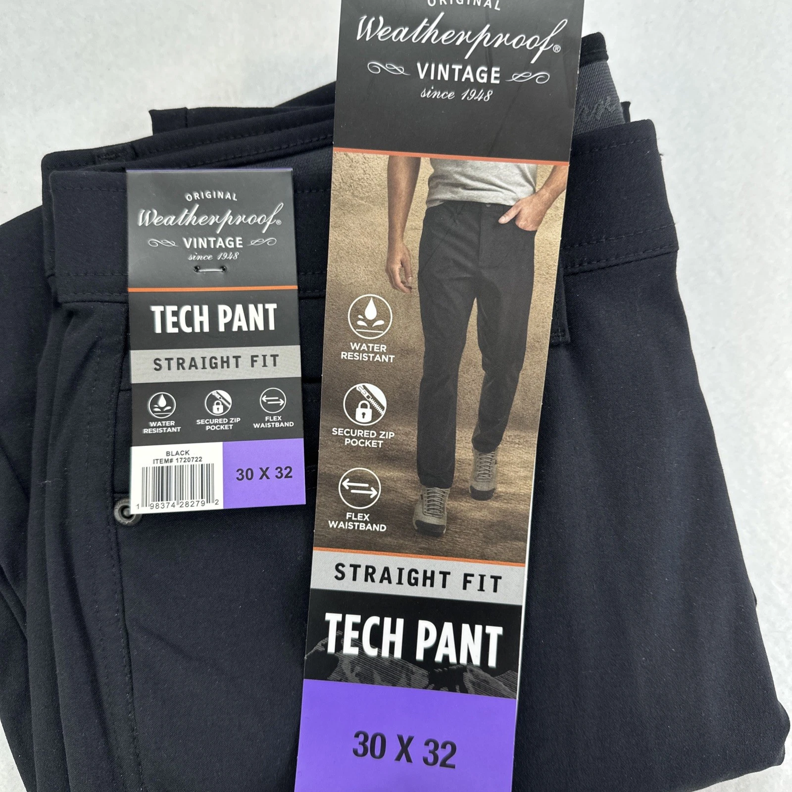 Weatherproof Mens Tech Pants Black Water Resistant Stretch Performance 30x32 NWT