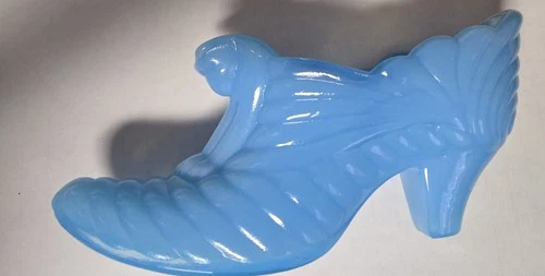 Fenton Light Blue Cathead Glass High Heel Shoe Princess Slipper #157