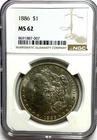 1886 $1 Morgan Silver Dollar MS62 NGC Uncirculated Philadelphia