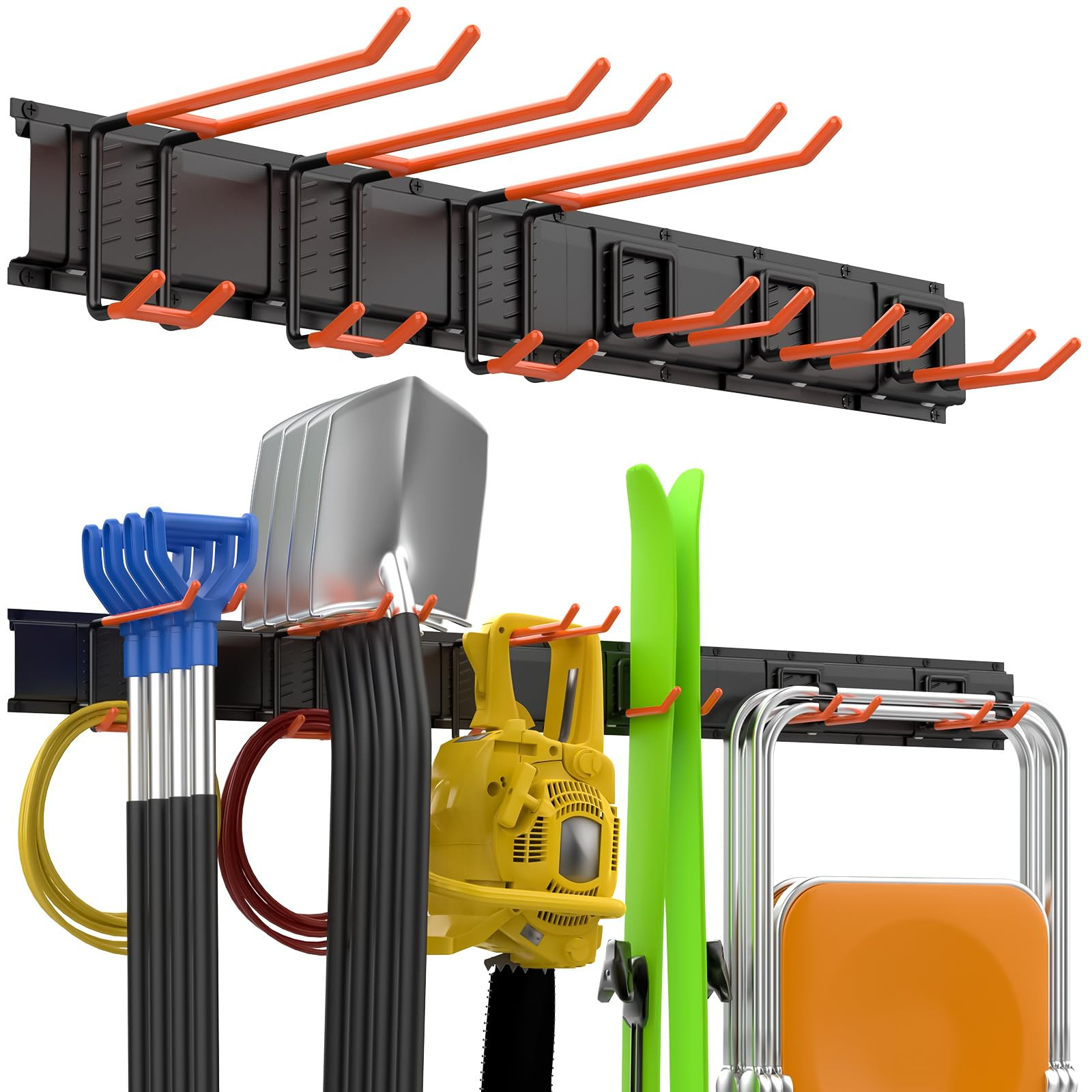 Wall-Mounted 48-Inch Garage Organizer Rack with 6 Adjustable Hooks-image