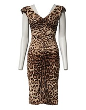 Dolce & Gabbana Brown Leopard Sleeveless Sheath Midi Women's Dress Authentic