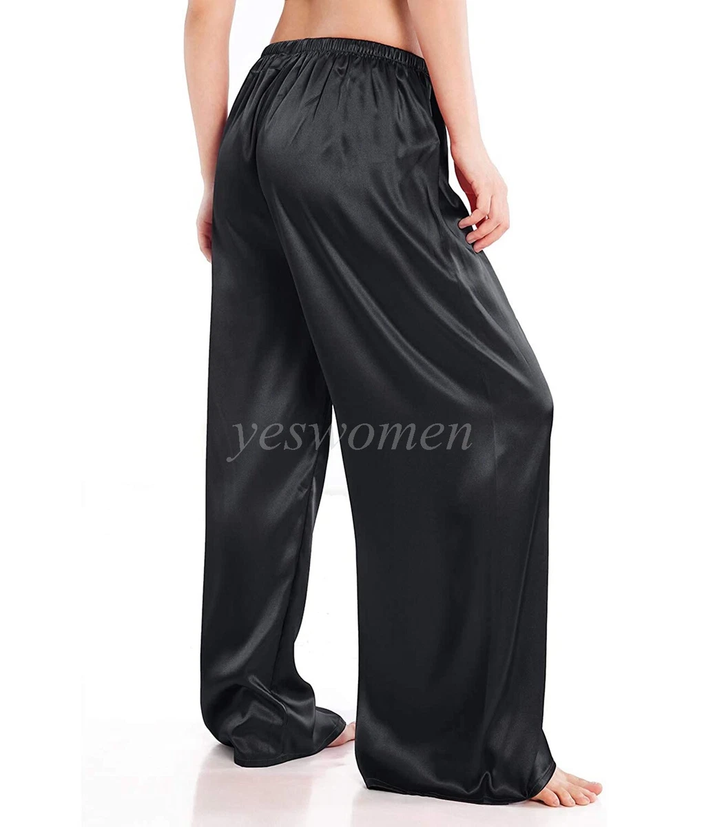 Womens Wide Leg Pajama Pants Satin Silky Loose Long Lounge Pants