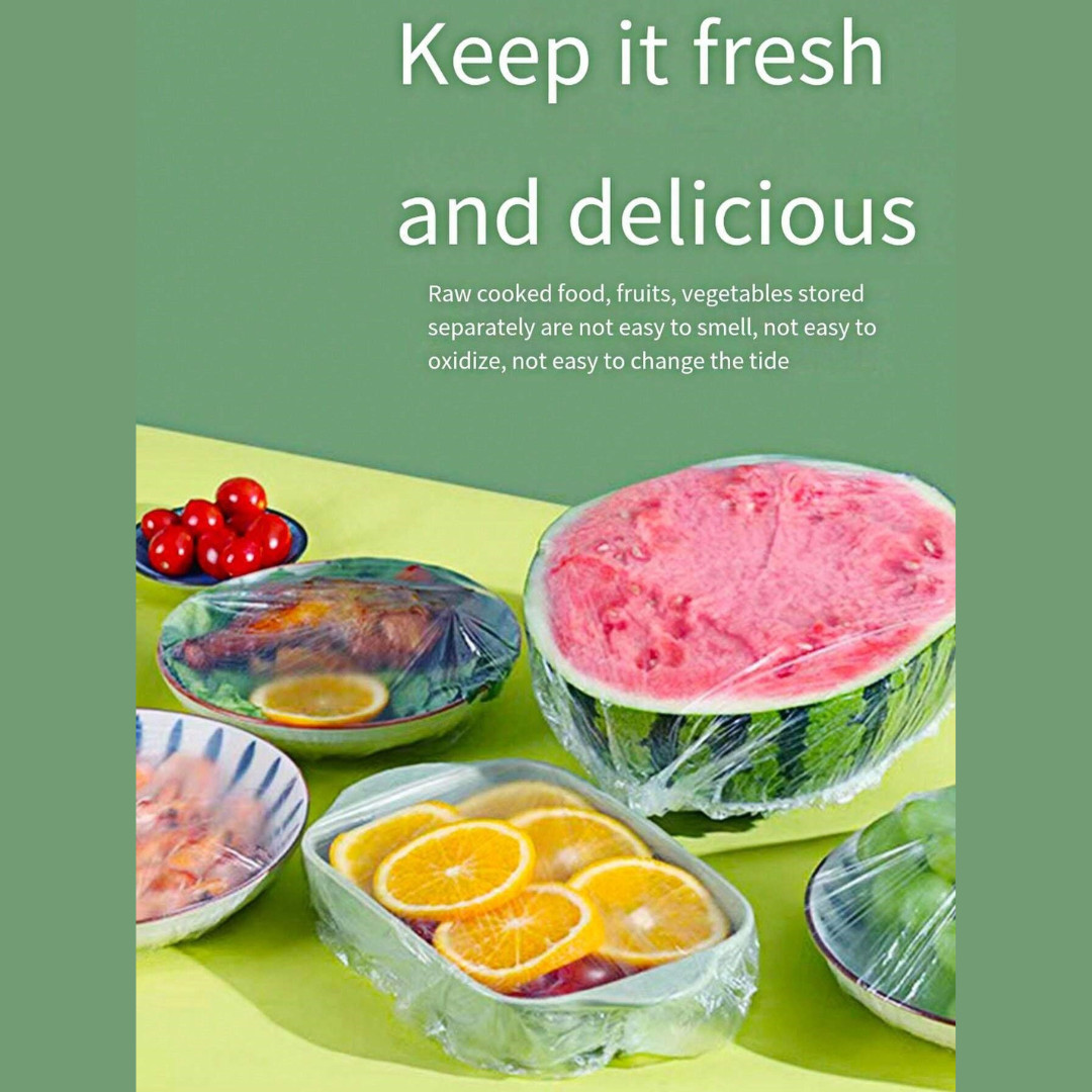 100Pcs Food Cover Disposable Plastic Wrap Elastic Food Covers For Fruit Bowl Cup