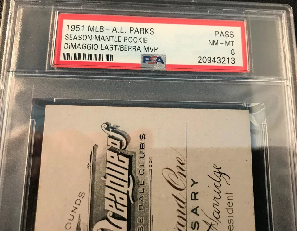 1951 Mickey Mantle Debut 1st Hit/HR RC Ticket Pass PSA Joe Di Maggio Last YR ⚾️ - Image 2 of 4