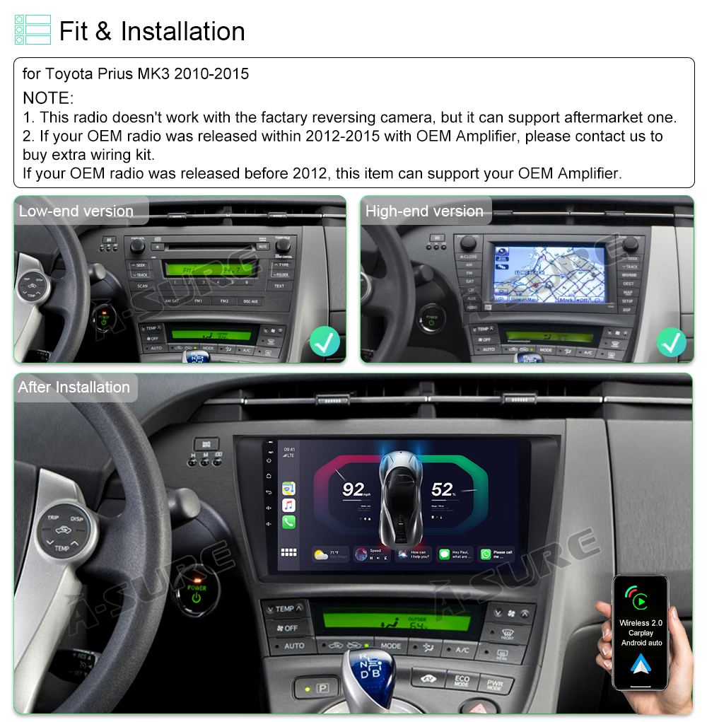 Android 13 Stereo Radio for Toyota Prius 2010-2015 Apple CarPlay