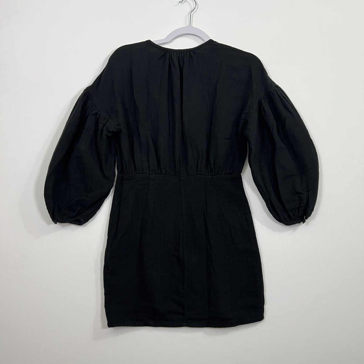 ZARA Black Mini Dress Womens Small Voluminous Sleeve V Neck NWOT | eBay