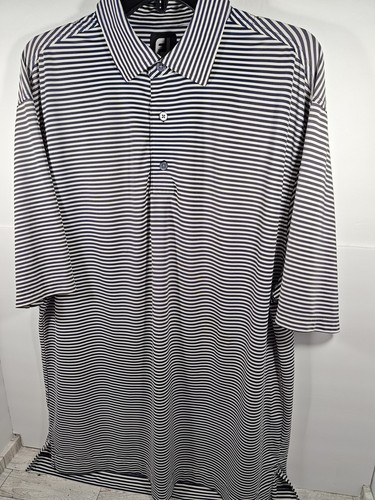 FootJoy FJ Golf Polo Shirt Men's Size Large White Dark Gray Striped READ DESCRIP - Picture 3 of 6