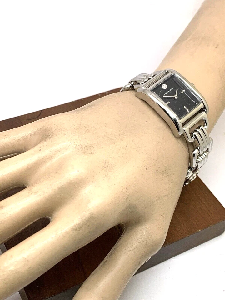 Reloj para mujer Tory Burch TBW1072 Eleanor cuarzo esfera negra plata acero tanque Foto 4 de 4